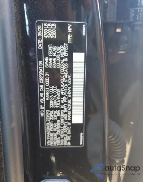 2020 Volvo Xc40 T4 Momentum z USA, uszkodzony, nr VIN YV4AC2HK0L2331213